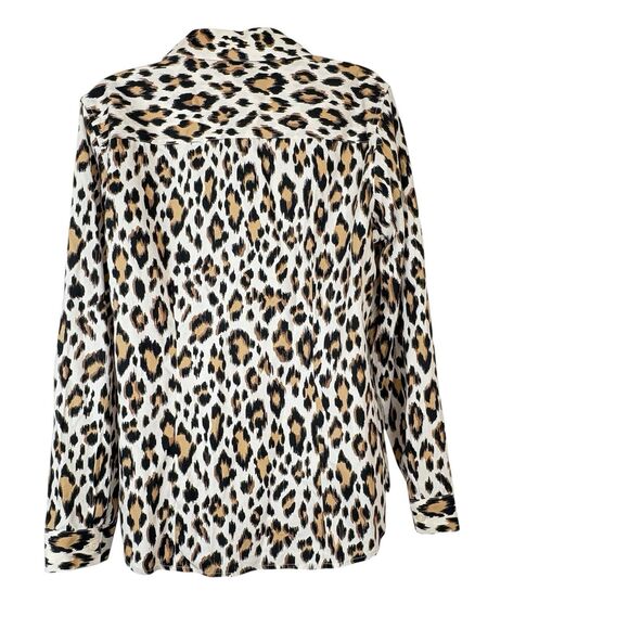 Chicos Sz 1 US 8 Womens No Iron Blouse Leopard Animal Long Sleeve Brown Beige - Picture 3 of 8